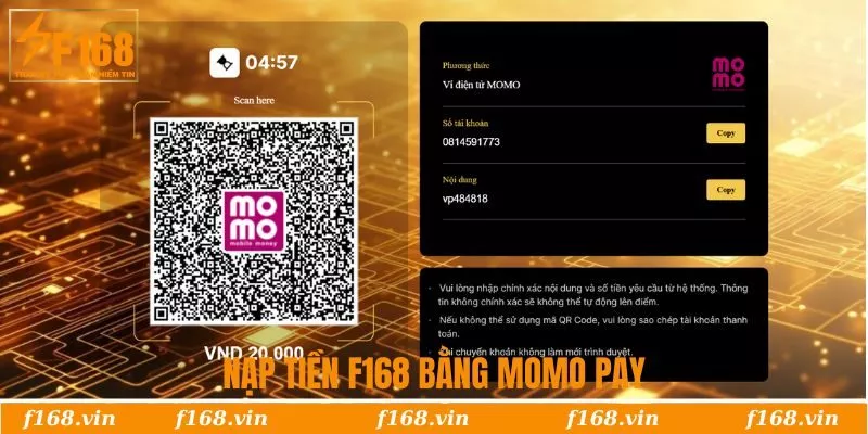 Nạp Tiền F168 | Hướng Dẫn Giao Dịch Nhanh Nhất 2025 2 Hướng dẫn nạp tiền F168 bằng Momo Pay