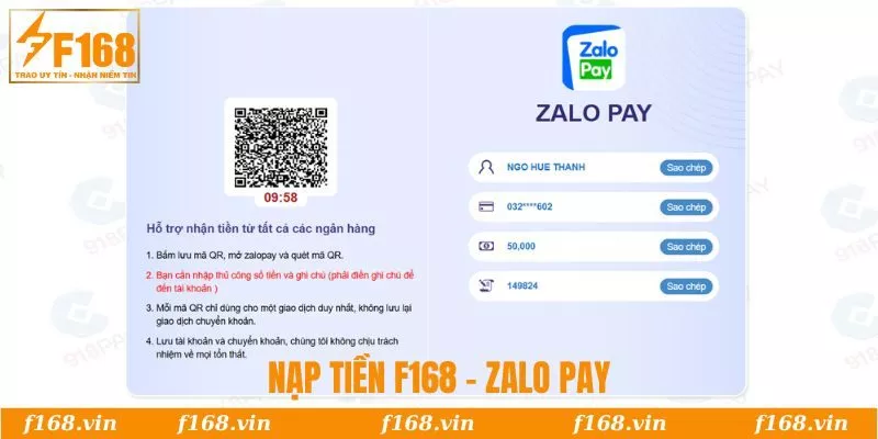 Nạp Tiền F168 | Hướng Dẫn Giao Dịch Nhanh Nhất 2025 8 Hướng dẫn nạp tiền F168 qua Zalo Pay