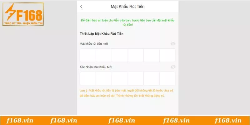 Rút Tiền F168 | Các Bước Đổi Thưởng Tốc Độ, An Toàn 1 Cài mật khẩu rút tiền F168